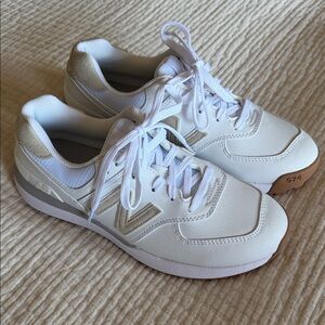 New Balance Women's White and Gold Accent Sneakers